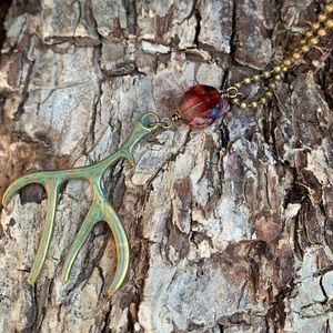 Verdigris Patina Bronze Antler Necklace